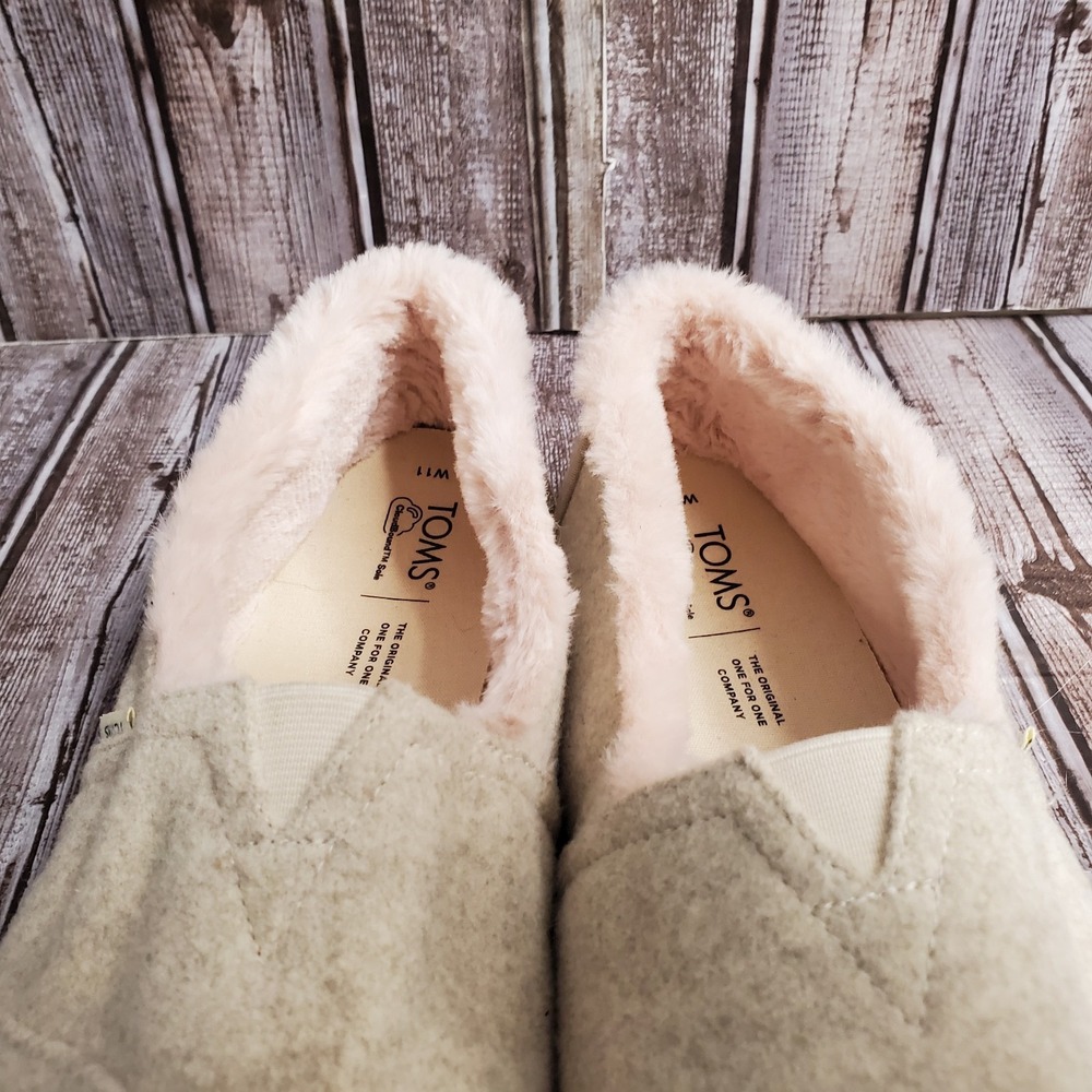 TOMS Women's Alpargata Fleece Faux Fur Slip On Cream Size 11 - Picture 9 of 13